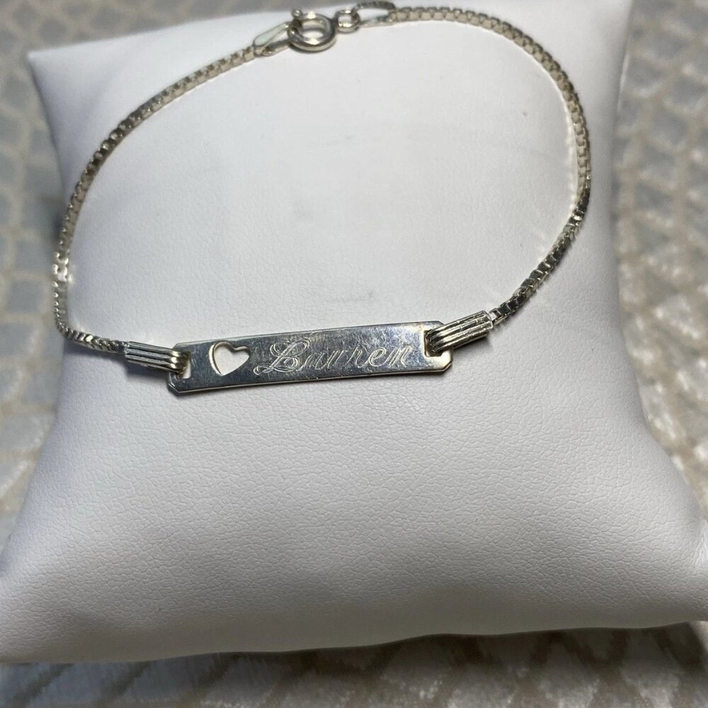 Italian Sterling Silver ID Bracelet 7” | MJI Italy 925 | Engraved “Bauren“